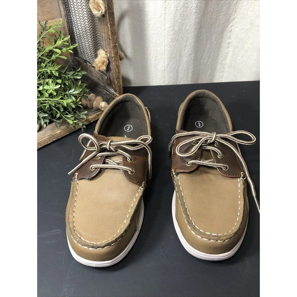 New AMERICAN EAGLE Boy's 3 Boat MOCCASINS Shoes Tan Slip-On #159290
